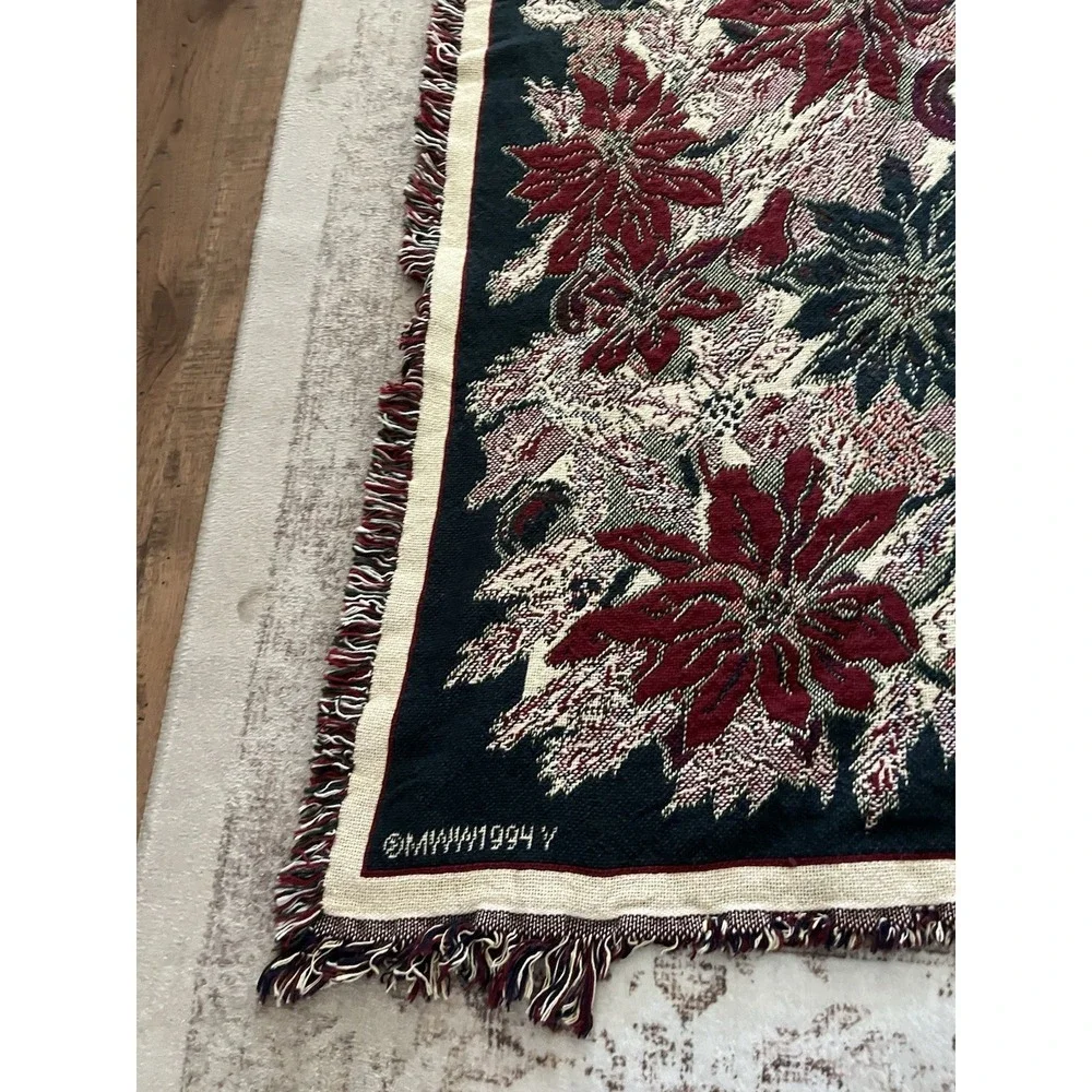 REVERSIBLE Christmas Tapestry Throw Blanket Poinsettia Flower Holiday 67